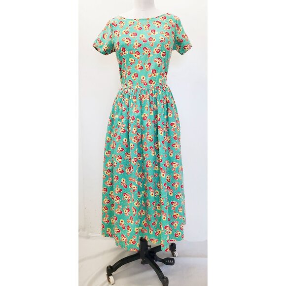 JACKPOT by Carli Gry Womens Vintage 90s does 50s Retro Floral Jade Midi M/L - Picture 2 of 13